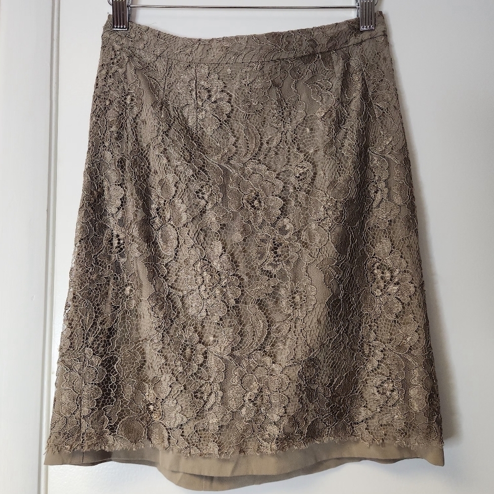 Dolce & Gabbana Delicate Lace Floral Stretched Lining Khaki Skirt Size 38